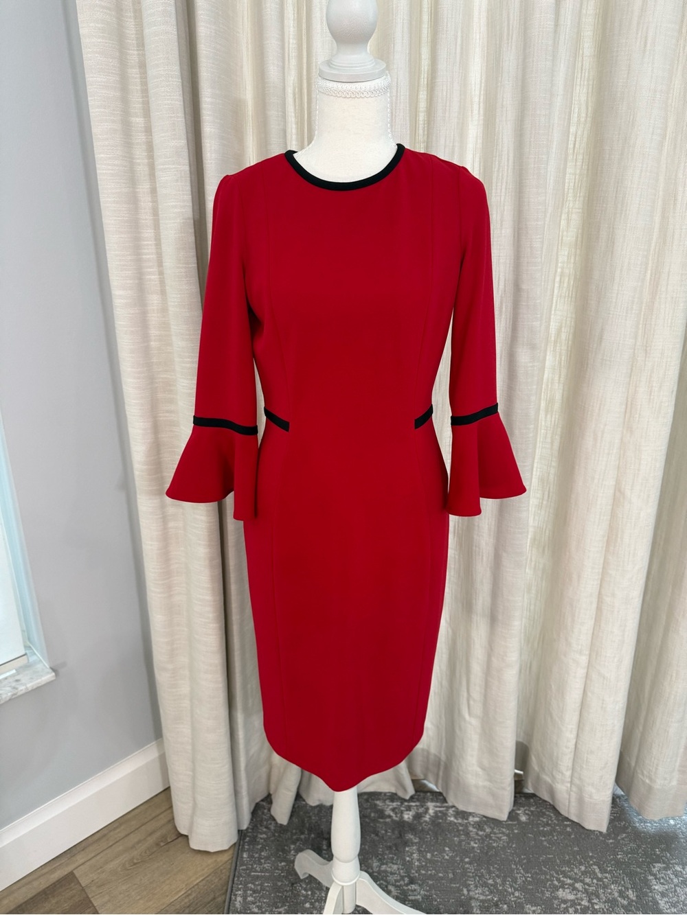 Calvin Klein Red Sheath Dress with Black Trim